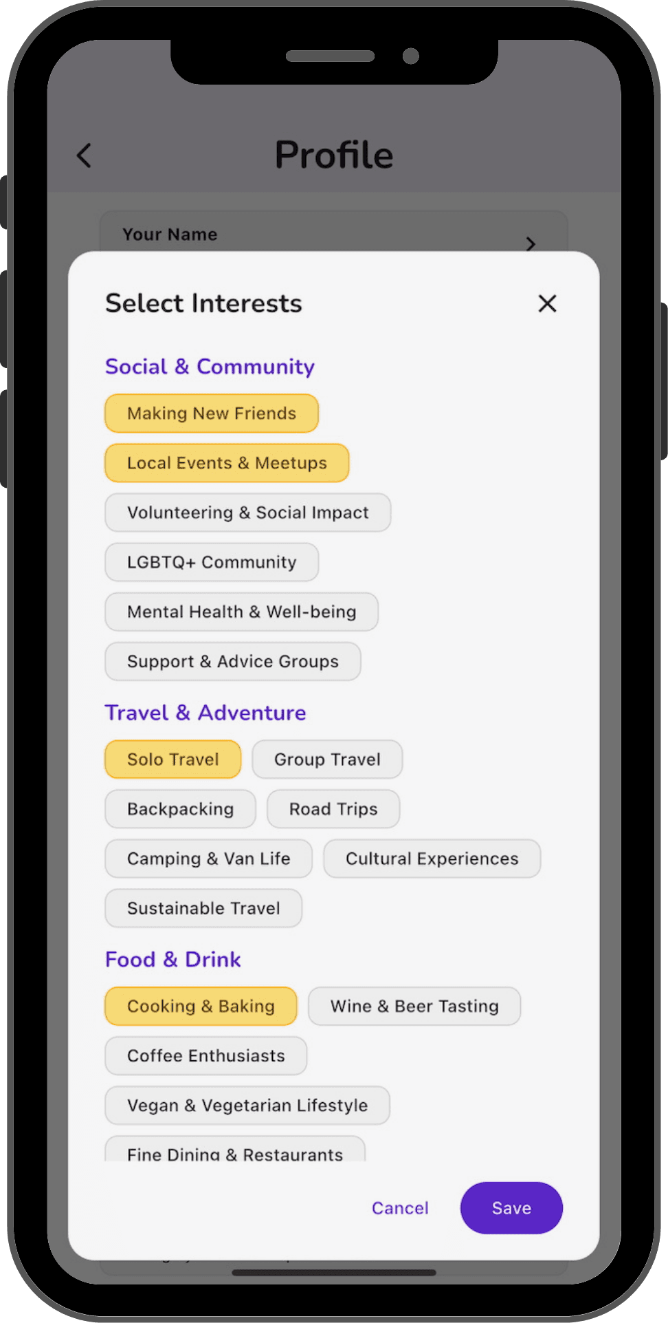 Twikka Interests Screen